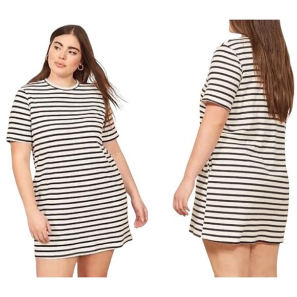 REFORMATION Charli Ribbed Ceto Striped T Shirt Dress Black White Women's M‎ - Picture 2 of 10